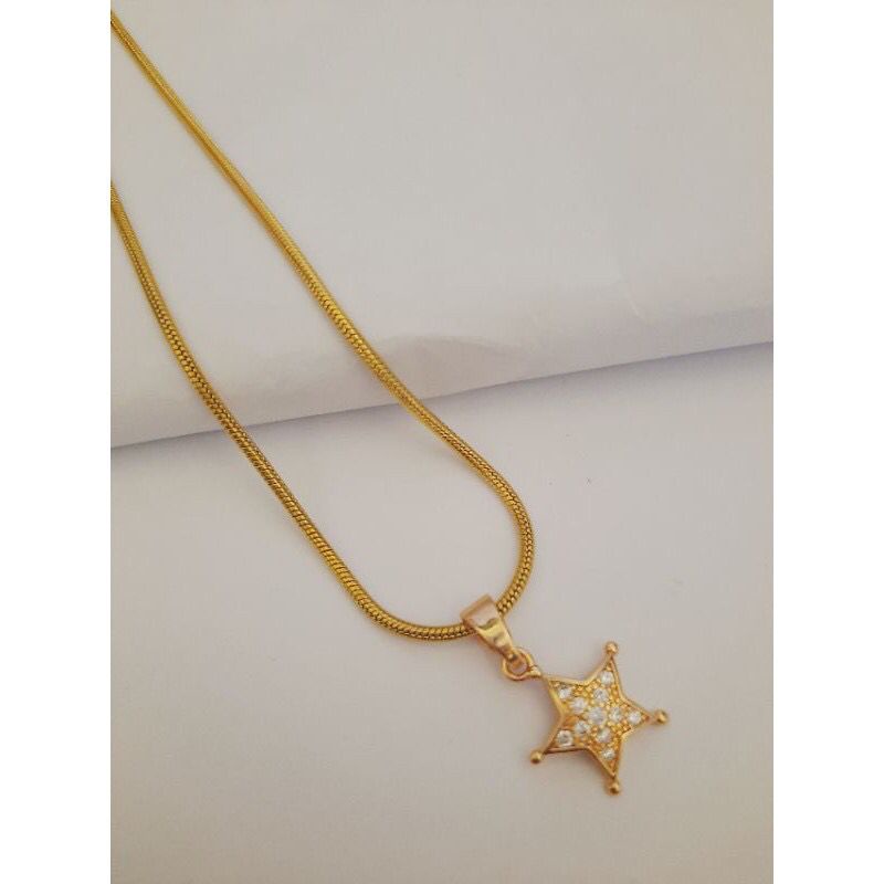 kalung titanium gold plus liontin bintang permata