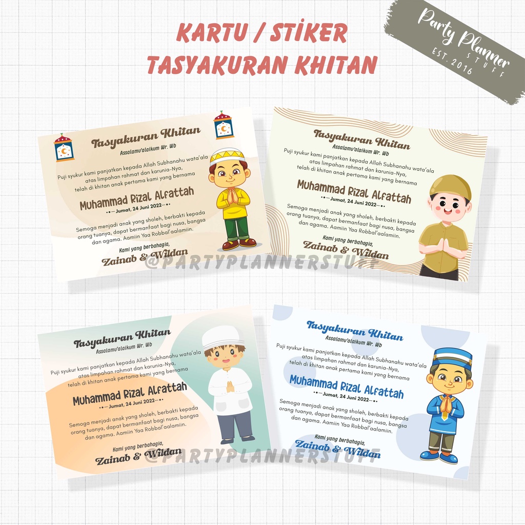 Kartu stiker ucapan tasyakuran khitan / walimatul khitan / tasyakur khitanan anak custom tulisan