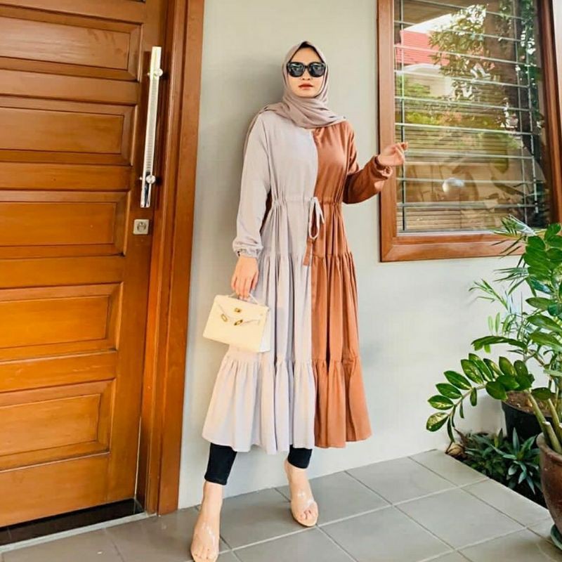 Emily Midi dress two tone by RADWAH | Long tunik bahan viscose adem