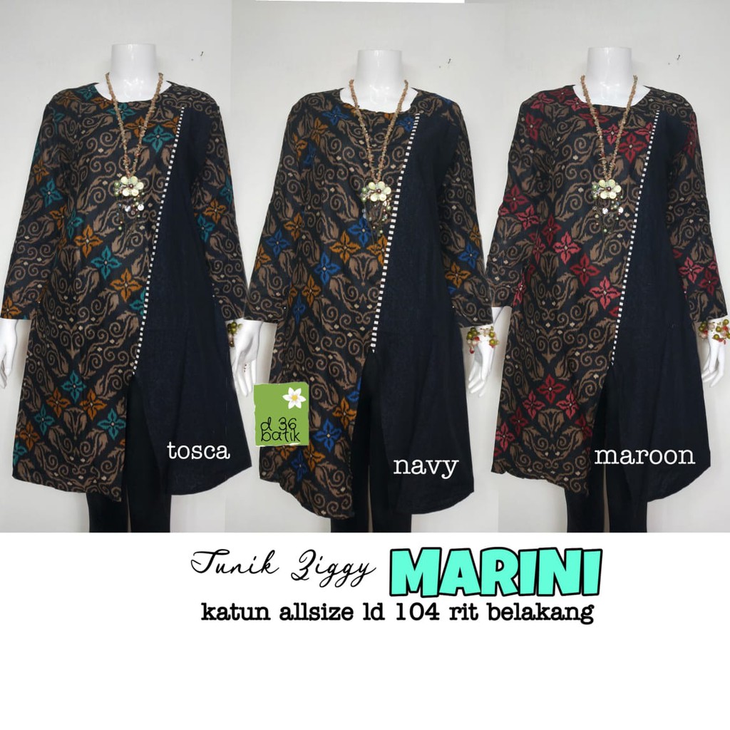 Tunik Ziggy Marini Batik Bunga Zigzag Lawasan Batik Midi Casual Kerja Modern Kantoran Muslim Seragam