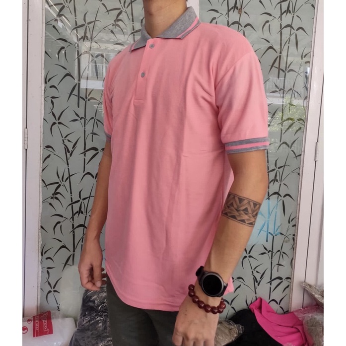 kaos polo kerah Pendek Dewasa M,L,XL,XXL / T-shirt / Pakain Pria / Kaos kerah / Polo Tshirt-Pink-Blew