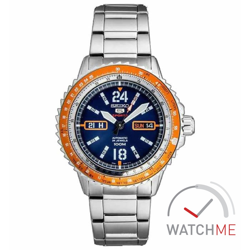 Jam Tangan Seiko 5 SRP351K1 Automatic Orange Blue 100m Stainless Steel Original Bergaransi