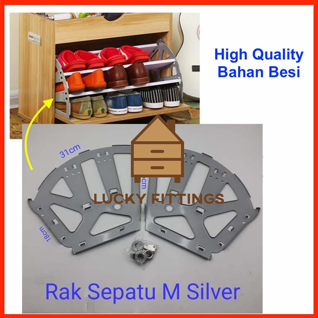 Engsel Rak Lemari Sepatu Bracket Fitting Putar 3 Susun BESI SILVER M Fitting Rak Sepatu Tersembunyi