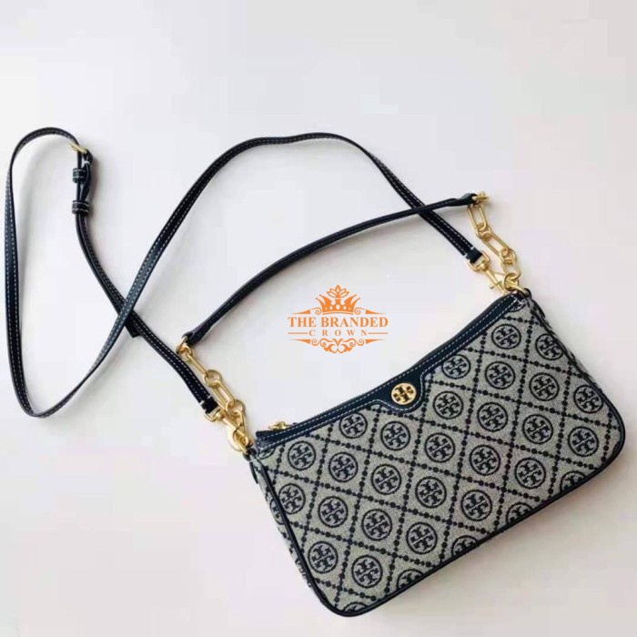 Tas Tory burch T Monogram Jacquard Zip Shoulder Bag - Blue