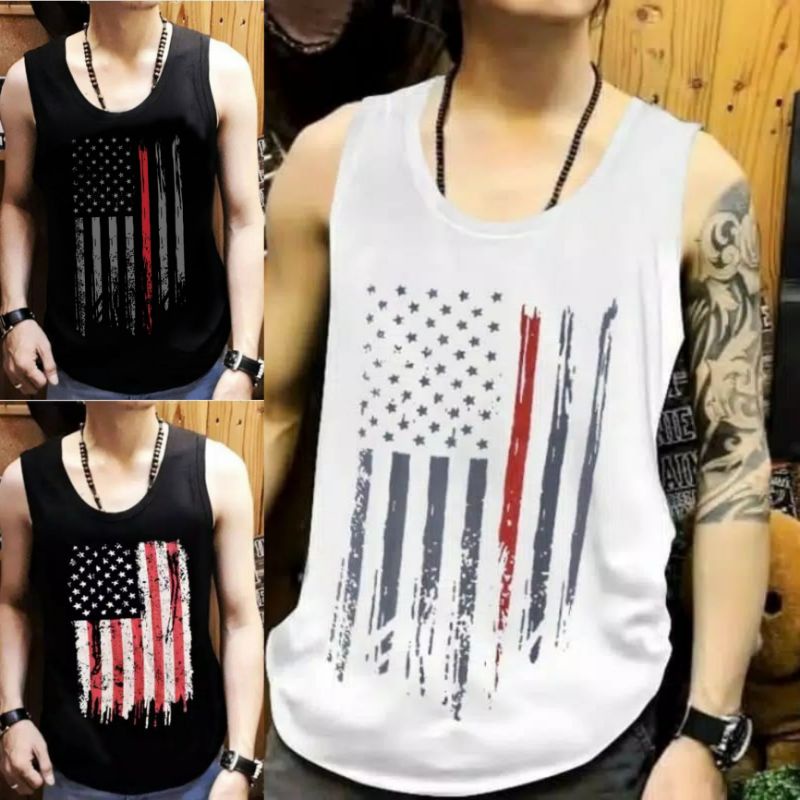 Singlet Bendera USA / ready singlet warna hitam dan putih / shalch trendy