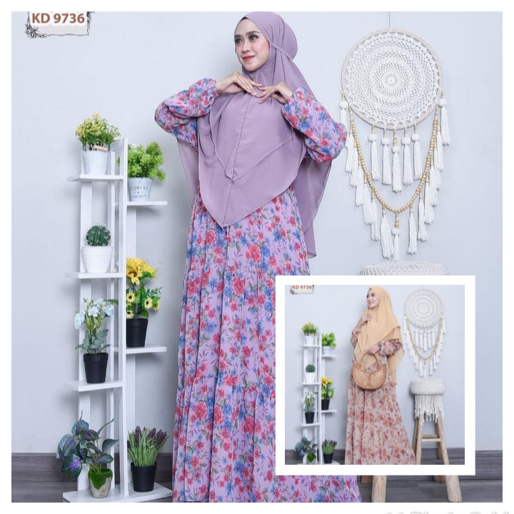 GAMIS SYAR'I AKILLA MOTIF BUNGA+ HIJAB