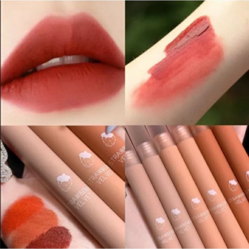𝐌𝐀𝐓𝐓𝐄 𝐋𝐈𝐏𝐒𝐓𝐈𝐂𝐊 - Strawberry Velvet BISA PILIH WARNA Hasil Matte Lipstik Lipgloss Waterproof Tahan Lama LIPSTIK Ringan