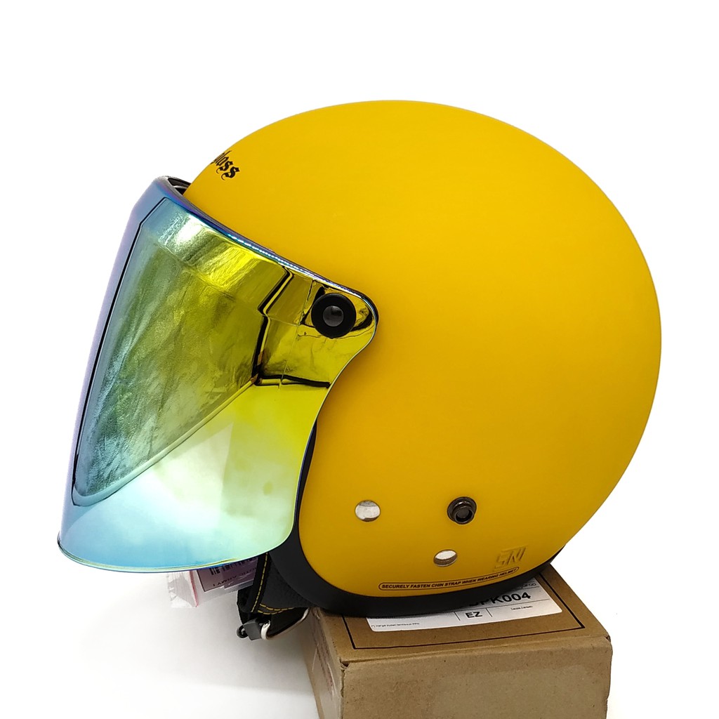 Helm Cargloss Retro Yellow Doff + Kaca Iridium Gold