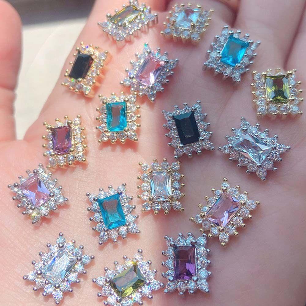 AUGUSTINA Agustina Persegi Panjang Kuku Rhinestones DIY Shiny 3D Nail Charms Manicure Nail Art Ornamen Zirkon Kristal Perhiasan Kuku