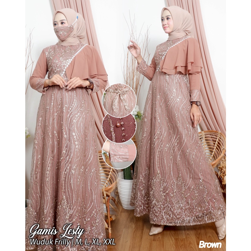 GAMIS LESTY/GAMIS TULLE LESTY/GAMIS MODERN/GAMIS PESTA MEWAH/DRESS PESTA/KEBAYA PESTA MEWAH/KEBAYA BRUKAT/GAMIS TERBARU/BY LEFI