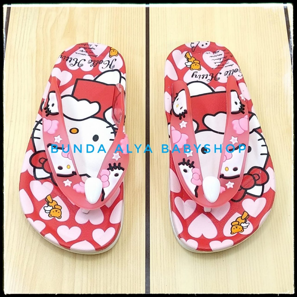 Sendal Anak Perempuan Jepit Usia 2 3 4 5 6 7 Tahun IMPORT MERAH Motif Kitty - Sendal Jepit Anak Cewek Elastis Alas Karet Anti Licin - Sendal Harian Anak Perempuan