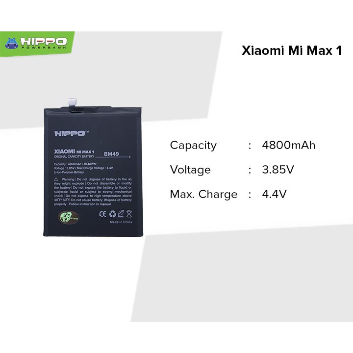 Hippo Baterai Redmi Mi Max 1 ( BM49 ) 4800mAh