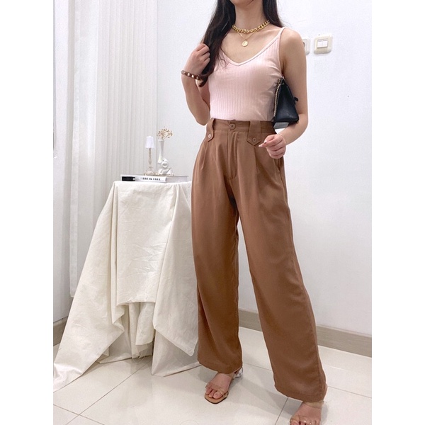 YORA Wide Leg Pants / Kulot Korea Casual / Celana Kantor Formal / Trousers Wanita P6