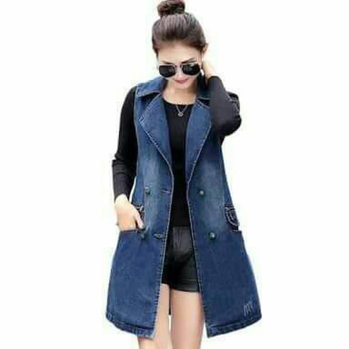 Rompi Jeans Wanita Denim Vest Cewek Outer Jins Remaja Perempuan QK899 Long Vest Murah Kekinian