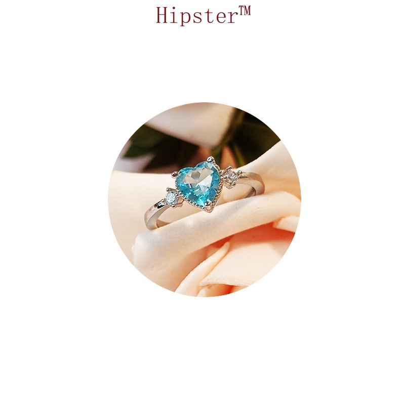 Best-Selling Classic Light Luxury Inlaid Heart-Shaped Aquamarine Couple Romantic Adjustable Ring