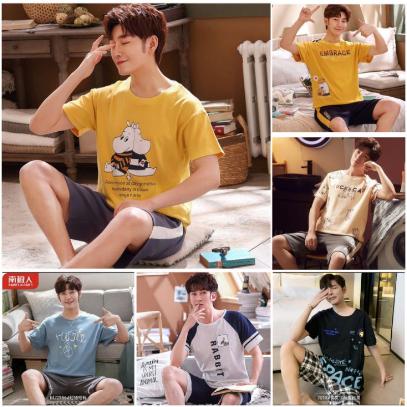 PIYAMA COWOK KAOS IMPORT CELANA PENDEK  KOREA STYLES SIZE L-XXXL
