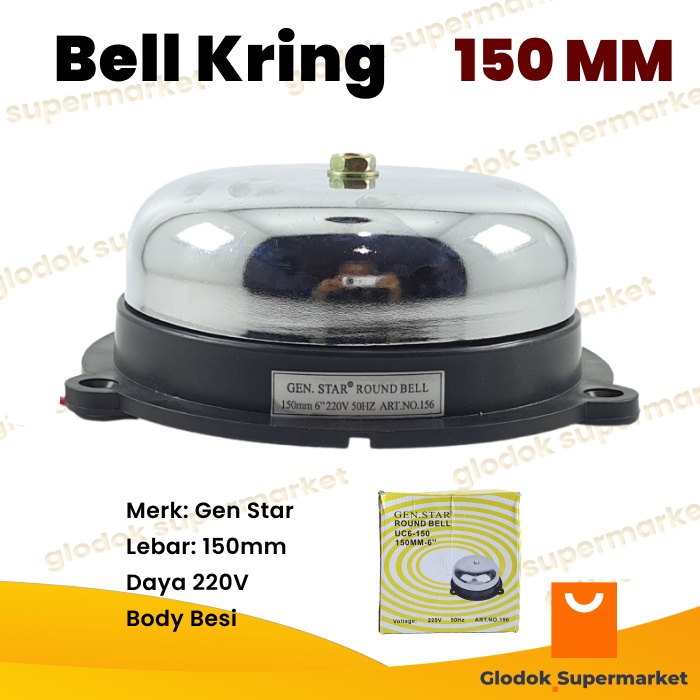 Bel Kring 150mm Gen Star Bell Listrik 6 inch Sekolah Pabrik Fire Alarm Round 220v Genstar