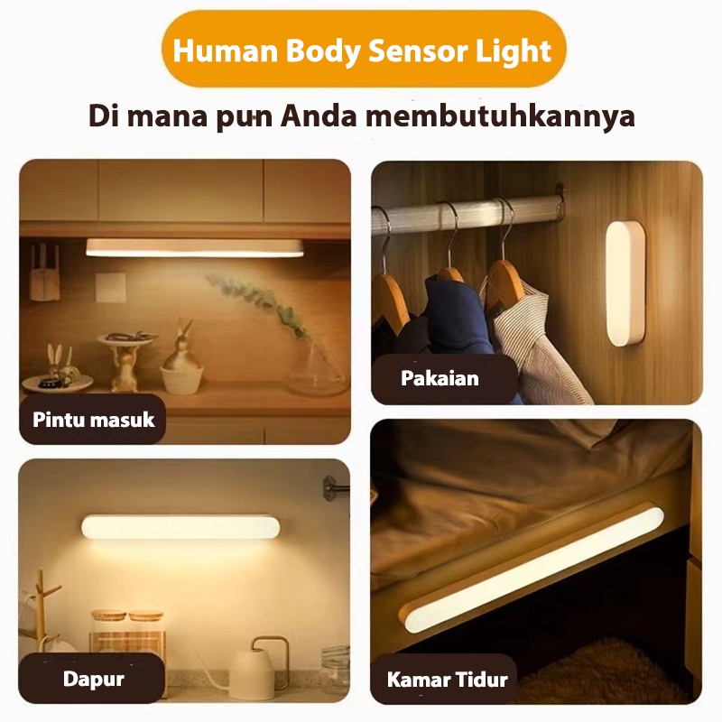 olla Lampu Baca LED Tempel Magnetic Sensor Gerak Lemari Kamar Lampu Dinding