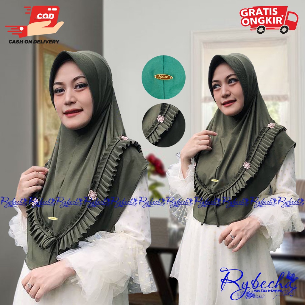 Jilbab jersey rybecha rempel/ hijab instan khimar bergo rempel motif bunga tali