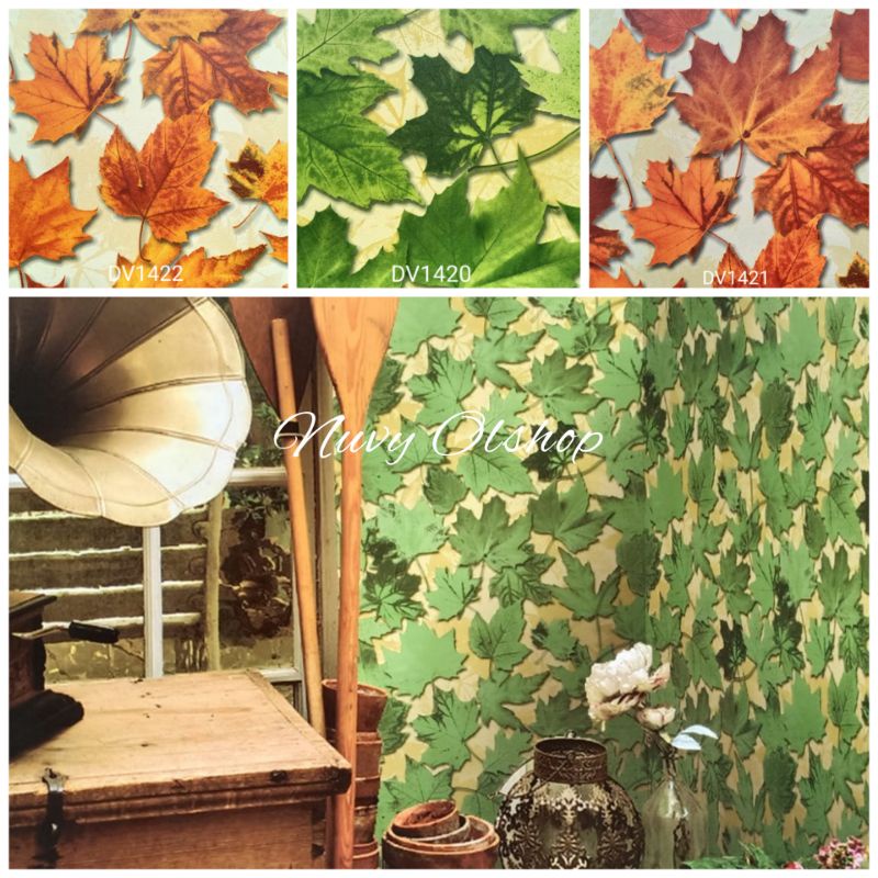 WALLPAPER DINDING VINYL MOTIF DAUN / WALLPAPER DINDING DAUN