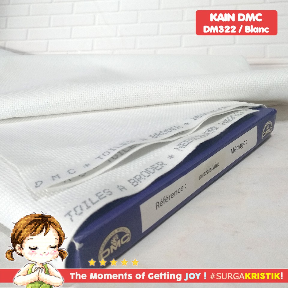 Kain Sulam Kristik Strimin Aida DMC 18ct BLANC Putih White DM322 Quarter - Kain Normal