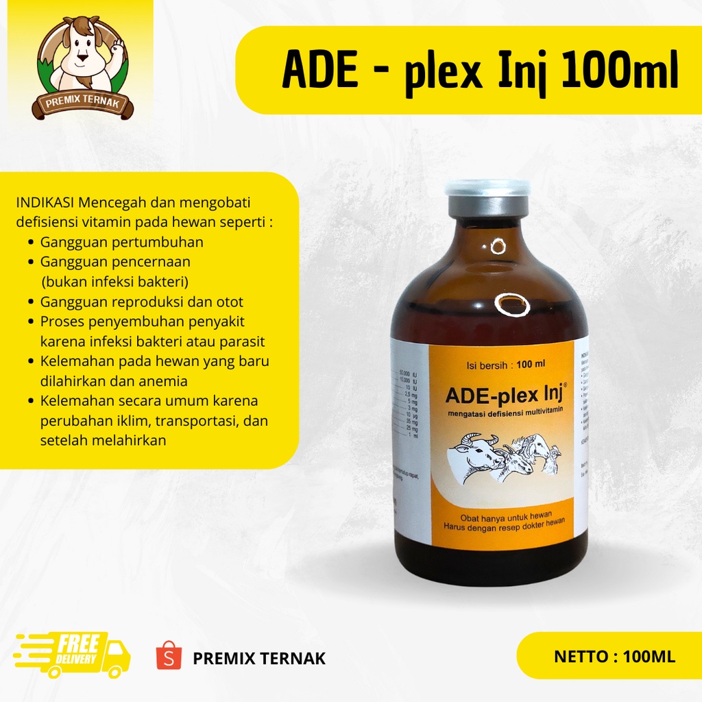 Vitamin ADE Plex 100 ml inj / Vitamin ADE Ternak SAPI KAMBING DOMBA AYAM / Suplemen Vitamin Hewan &amp; Ternak