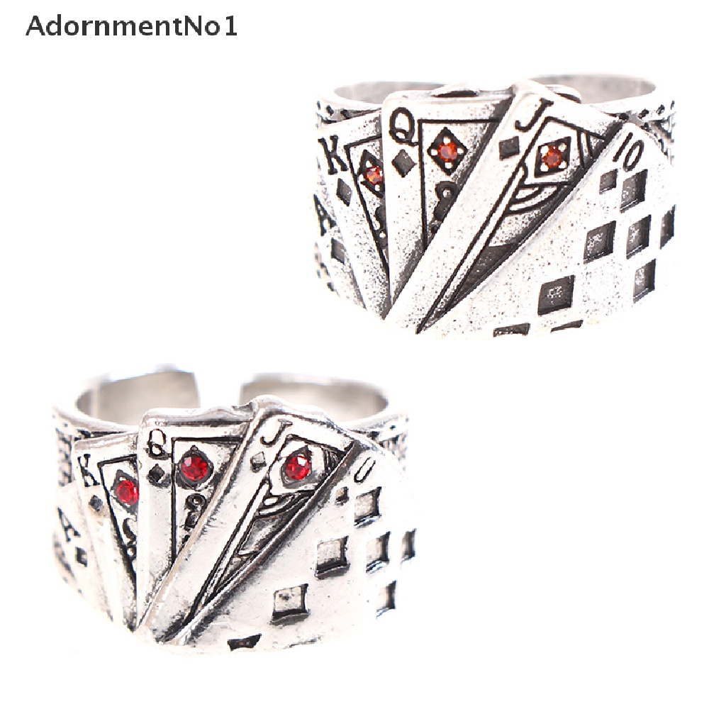 (AdornmentNo1) Cincin Vintage Adjustable Motif Kartu Poker Aksen Zirconia Kubik Untuk Perhiasan Wanita