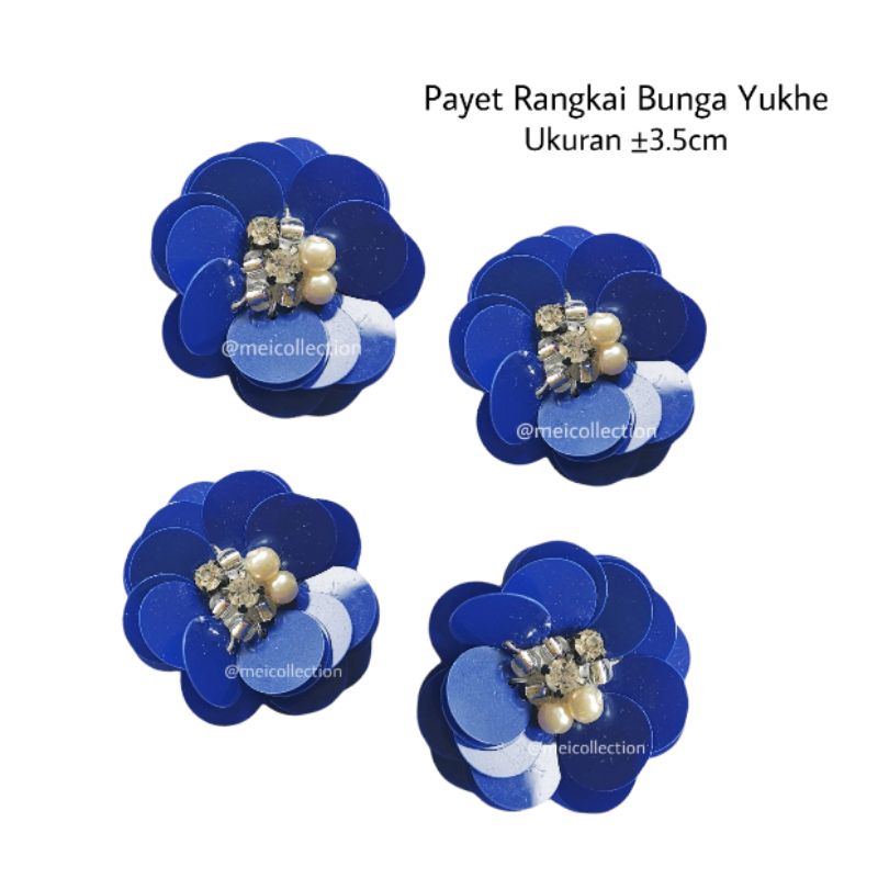 payet bunga rangkai 3d sequin borci APB Yukhe navy 3cm 4cm kebaya gaun muslim aplikasi leher pinggan