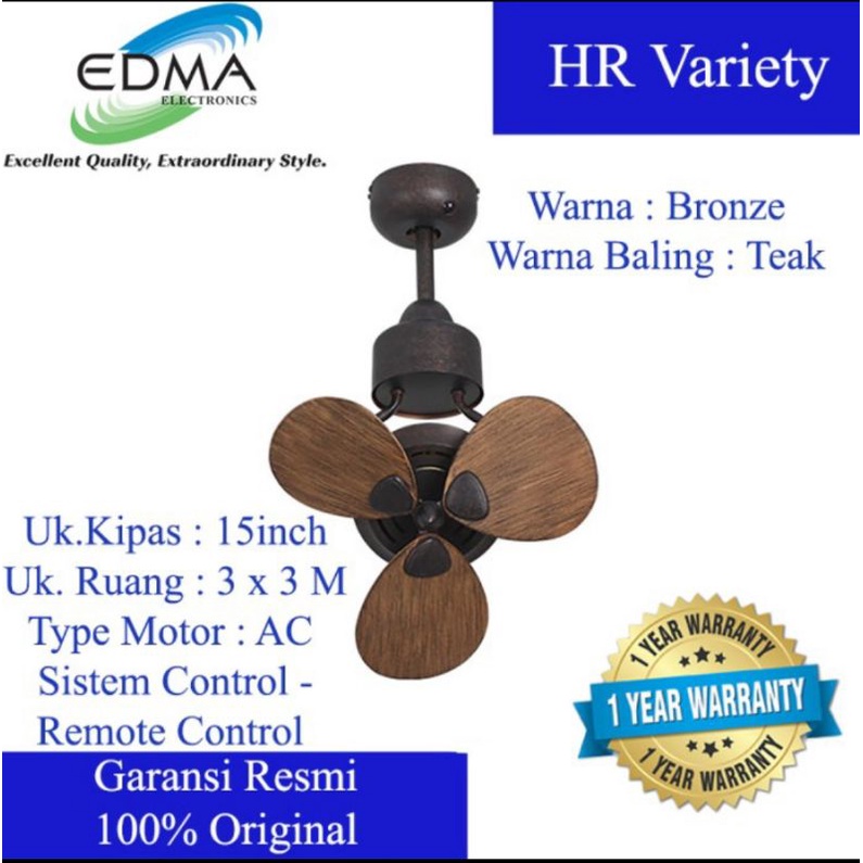 MT.EDMA 15INC MINI2 Kipas Angin Gantung Plafon - Teak/Walnut