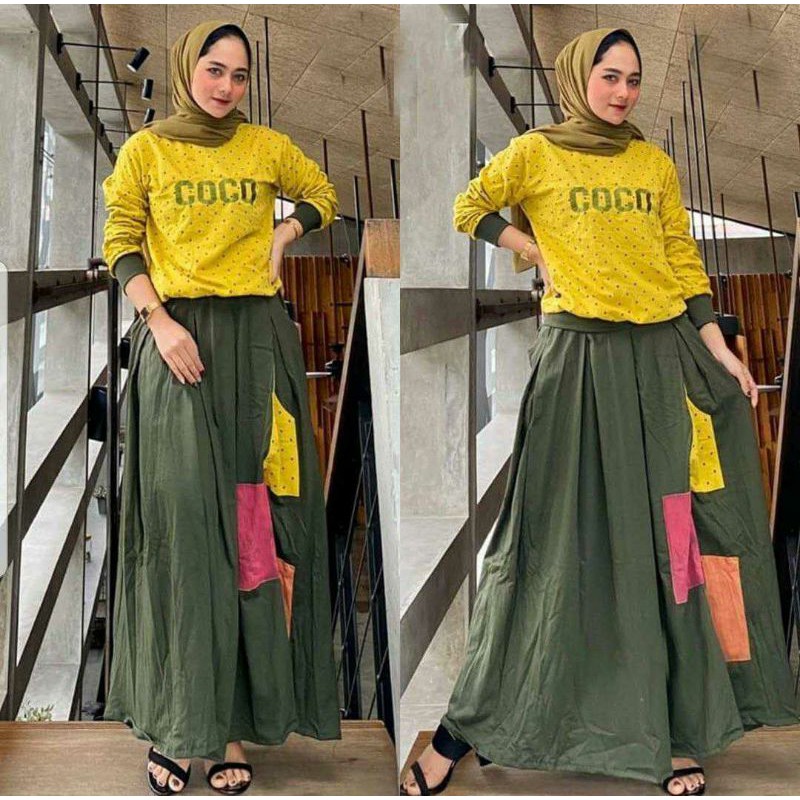 RR Fashion Muslim Set Muslim Wanita Set Wanita Set Hijab Set Rok Set Polka SETELAN COCO NEW