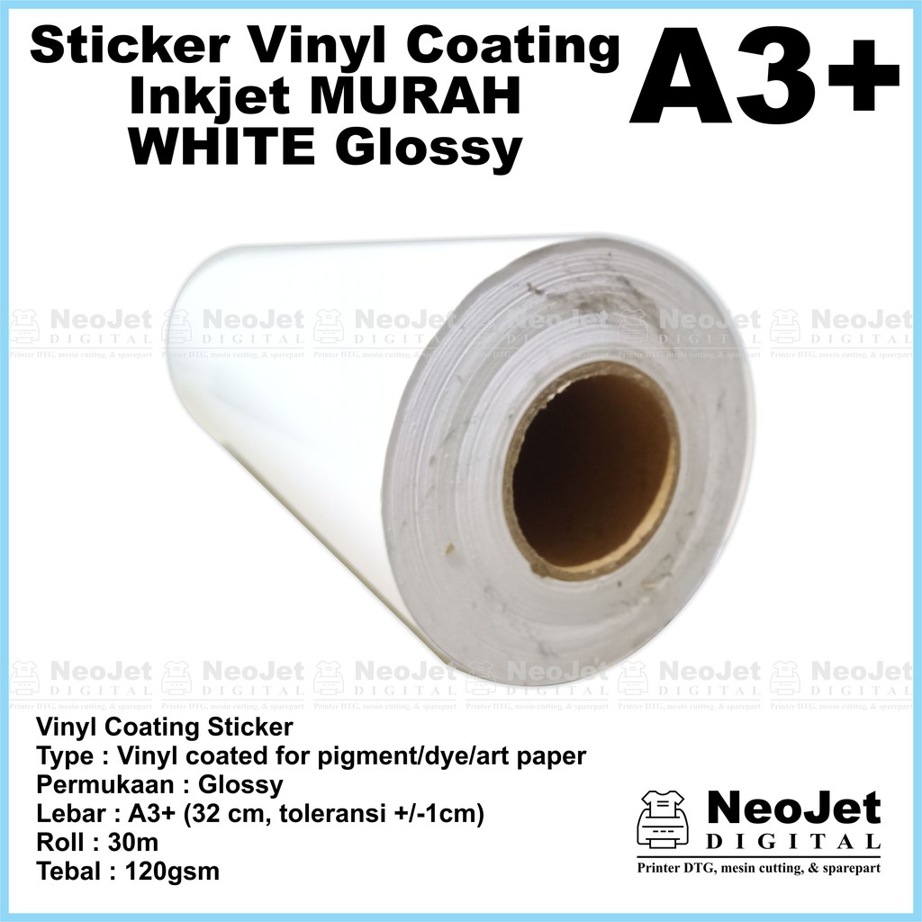 

Promo Sticker Vinyl Coating Inkjet Printer 30 m White Gloss A3+ Tinta DYE Pigment Art Paper