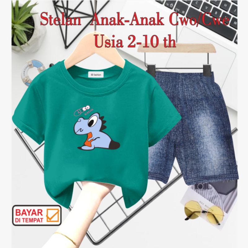 ((IB))SETELAN ANAK2 UNISEX SEMI JEANS/DINO DIGITAL SABLON