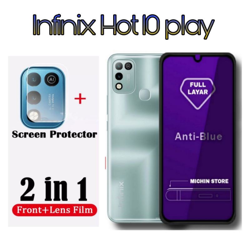 2in1Tempered Glass Blue INFINIX HOT 11 PLAY 10 PLAY/HOT 10s/HOT 10 Anti Blue Light/Radiasi Full Layar