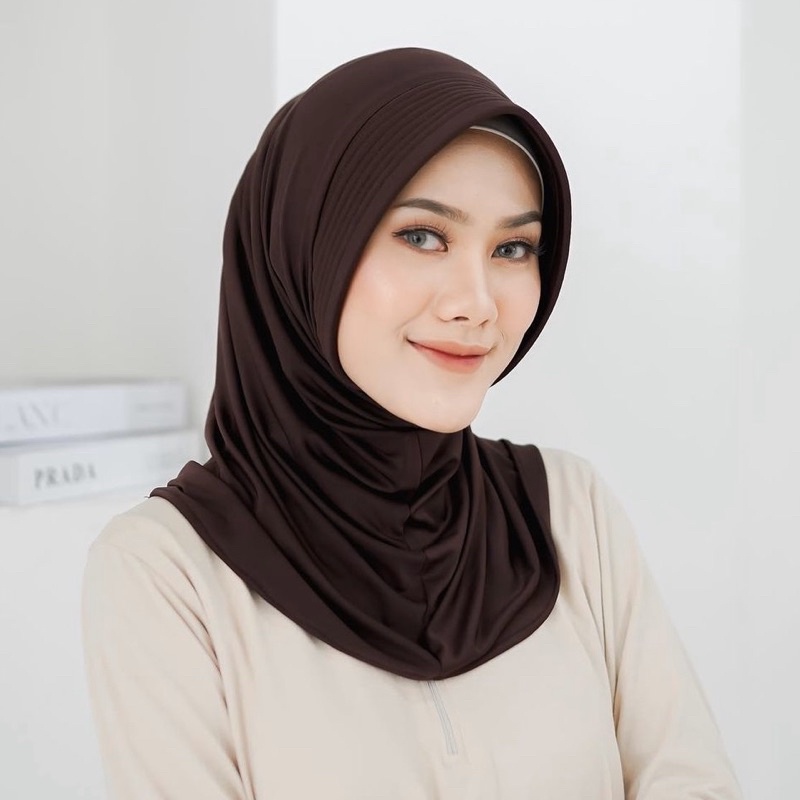 Jilbab Sport Murah /Jilbab Lycra Instan Jokowi / Bergo Sport-COKLAT TUA SPORT