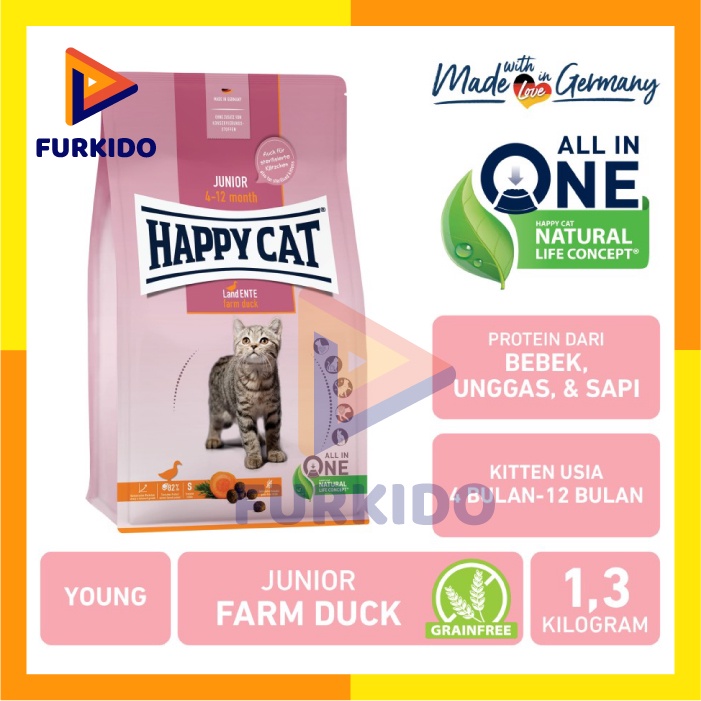 Happy Cat Junior Farm Duck Grainfree 1,3 Kg / Makanan Kering Kucing