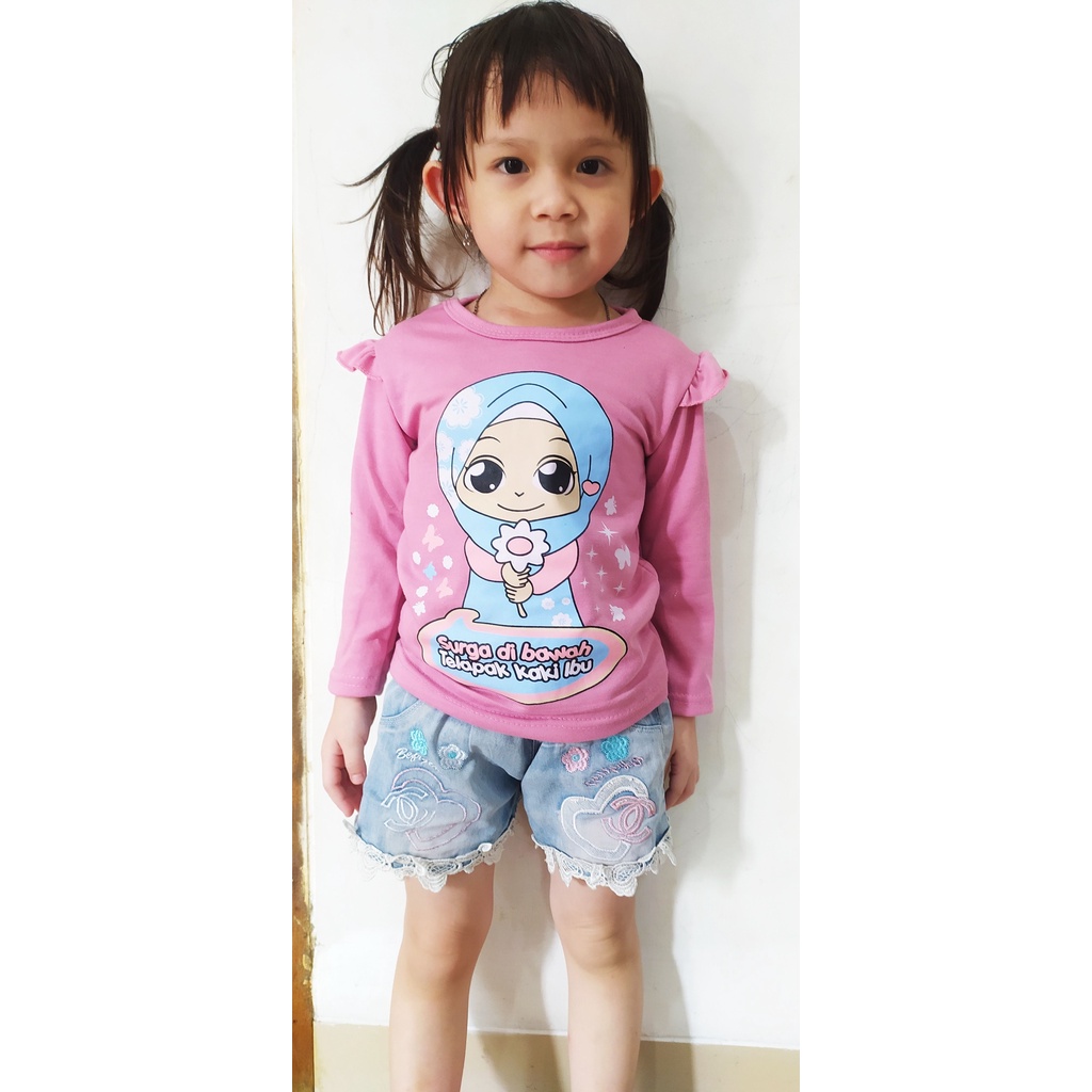 VISION ONLINE [GRATIS ONGKIR] BAJU KAOS HIJAB SURGA ANAK PEREMPUAN 1 2 3 TAHUN MURAH LENGAN PANJANG