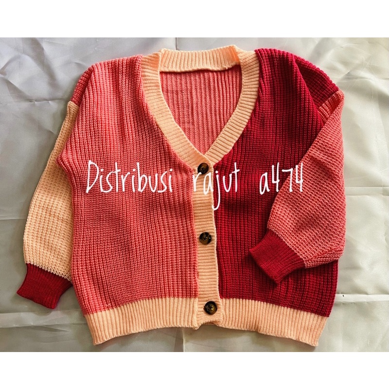 Sweater Cardigan Rajut Two tone Sarah Anak Usia 4-11Tahun