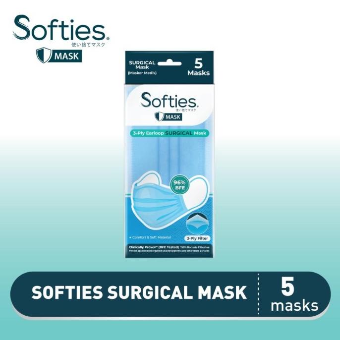 Softies Surgical Earloop 3 ply mask sachet isi 5 / masker medis - biru 90-elliotcorner Kualitas Baik