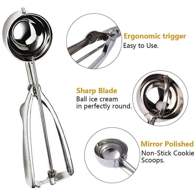 Sendok Es Krim Ice Cream Scoop Stainless Steel / Scoop Ice Cream 5cm &amp; 6cm / Alat Skop Es Krim Bulat Besar