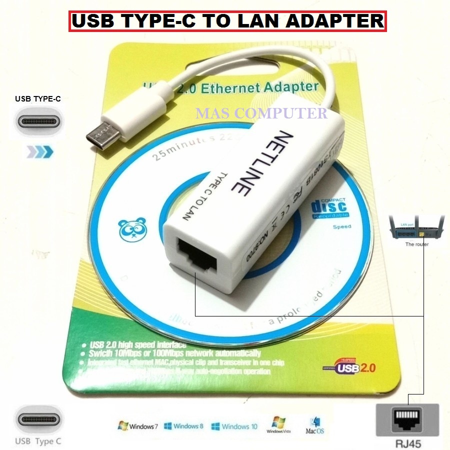 NETLINE USB TYPE-C TO LAN ADAPTER / USB TYPE-C TO LAN / KABEL USB TYPE-C TO LAN / ADAPTER USB TYPE-C