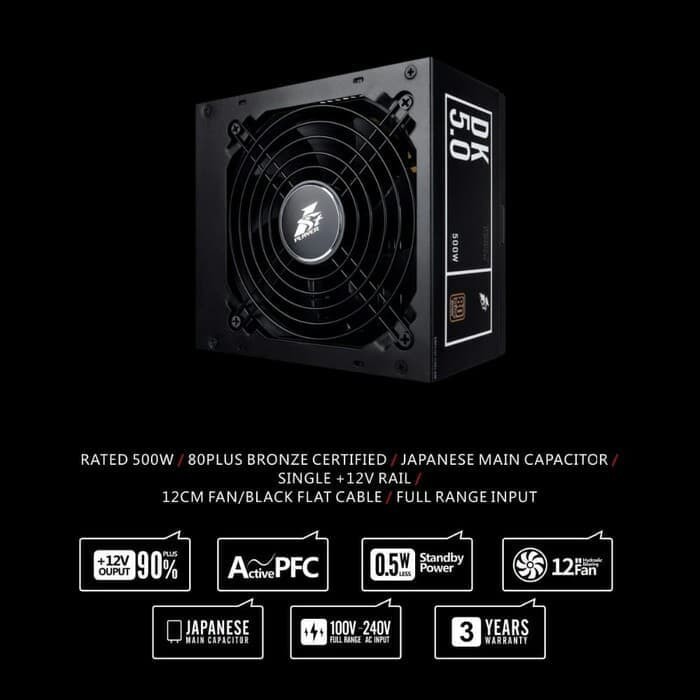 PSU 1STPLAYER Gaming PSU DK5.0 500W - PS-500AX (80Plus Bronze) - 3 Years