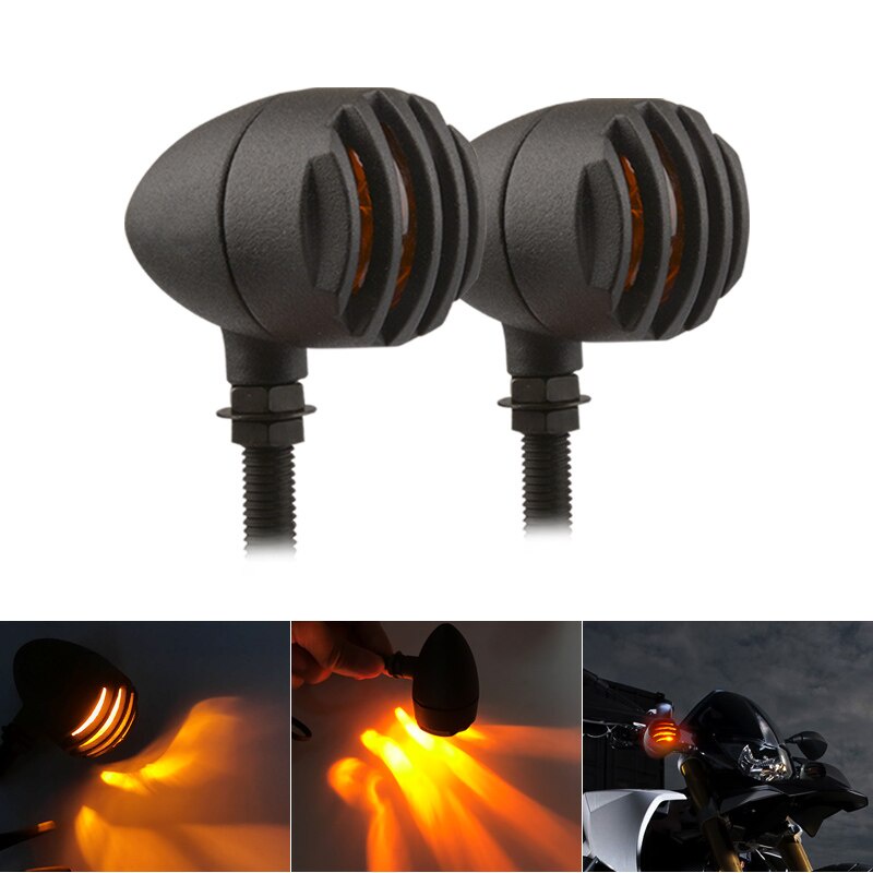 2 pcs Retro Peluru Hitam Grid Sepeda Motor Lampu Sein halogen Lampu Rem Shell Logam Penutup Mata Flashers