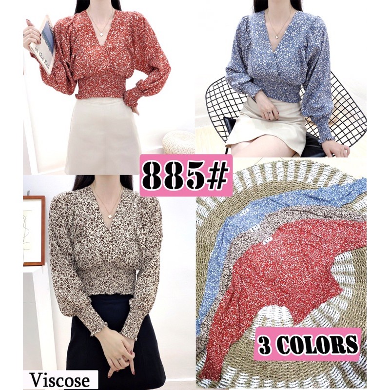 blus crop top wanita korea lengan panjang