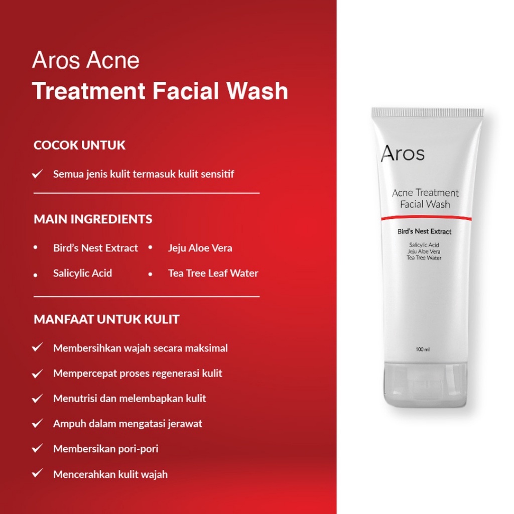 AROS Paket Acne Treatment Serum, Facial Wash, Miracle Toner, Day Cream, Night Cream - Paket Perawatan Wajah BPOM