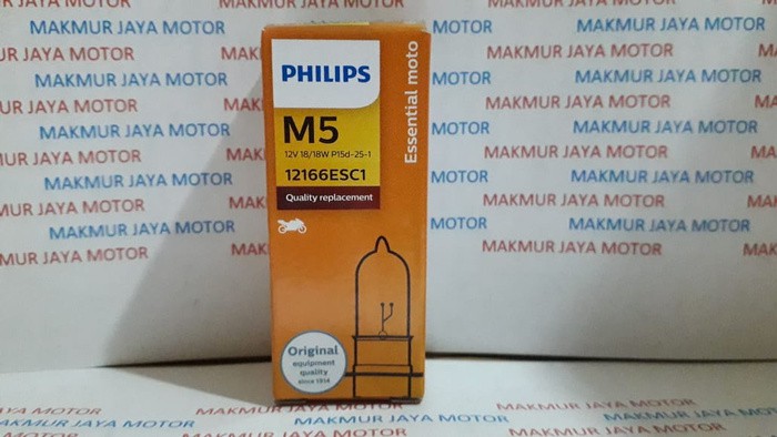 Bohlam, Lampu Halogen Motor Kaki 1 M5 18W Philips Essential Moto (Asli)