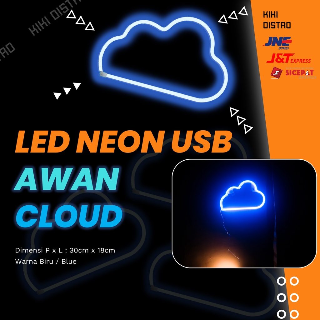 LED Neon USB Awan Cloud Lampu Biru Blue Light Dekorasi Dinding Pajangan Kamar Cafe