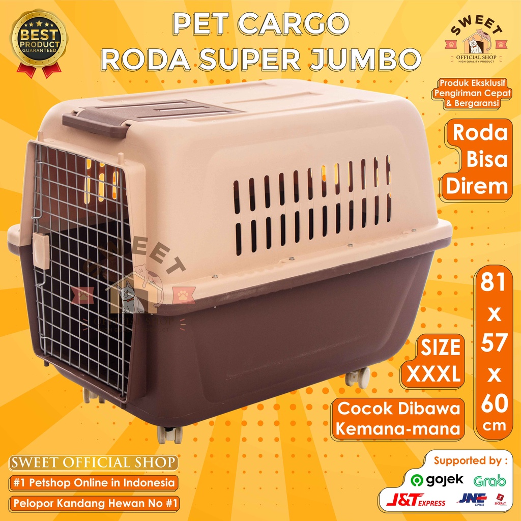 PET CARGO RODA SUPER JUMBO SIZE 3XL 81x57x60 - PET CARRIER (BONUS TRAY) - KANDANG CARGO ANJING KUCIN