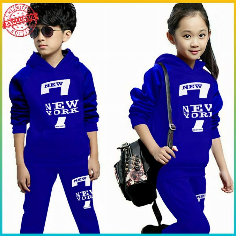 Setelan Fashion Baju Anak Laki Laki Perempuan Set Hoodie Seven NY Kid Allsz Usia 7 8 9 10 11 Tahun