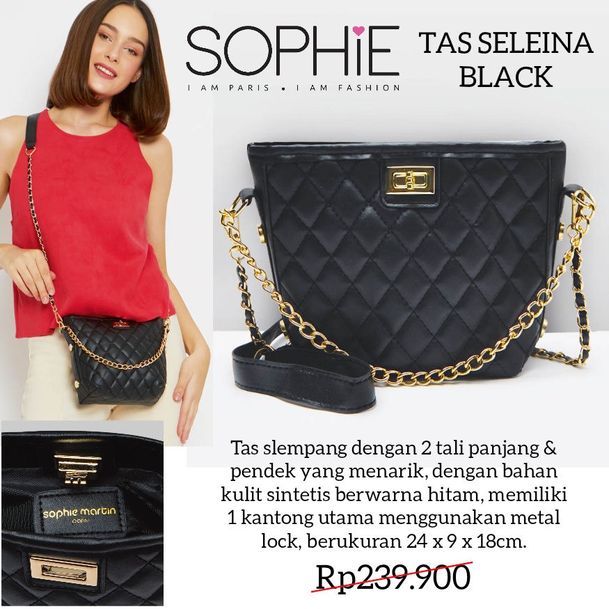 TAS SELEINA BLACK SOPHIE MARTIN PARIS PROMO TAS HITAM WANITA BAG