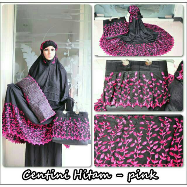 MUKENA CENTINI MANIS / MUKENA KATUN RAYON/ DASAR HITAM